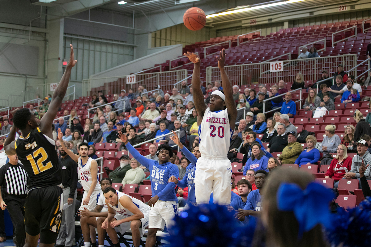 Sophomore guard Taevon Horton shoots for three during a recent home game. (Missouri State-West Plains Photo)