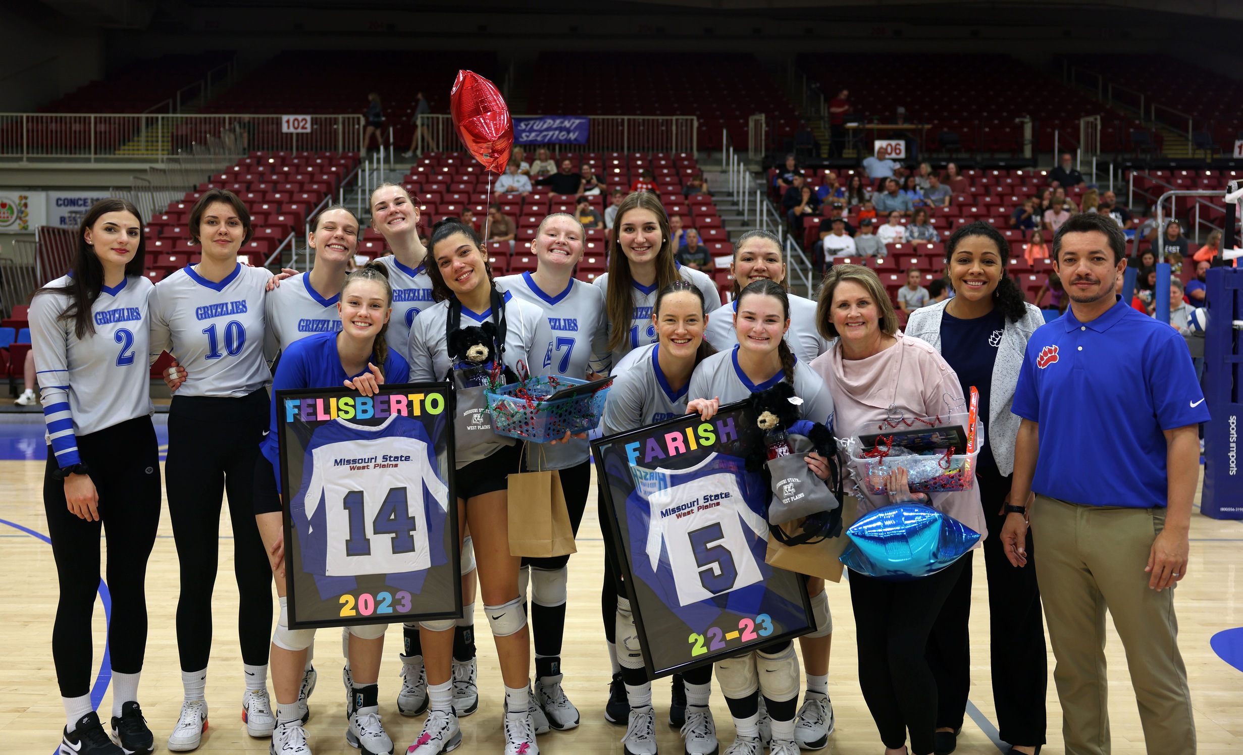 The Grizzlies celebrated their sophomores, Lauryn Farish and Raphaela Felisberto, Wednesday night during the last home game of the season. (MSU-WP Photo)