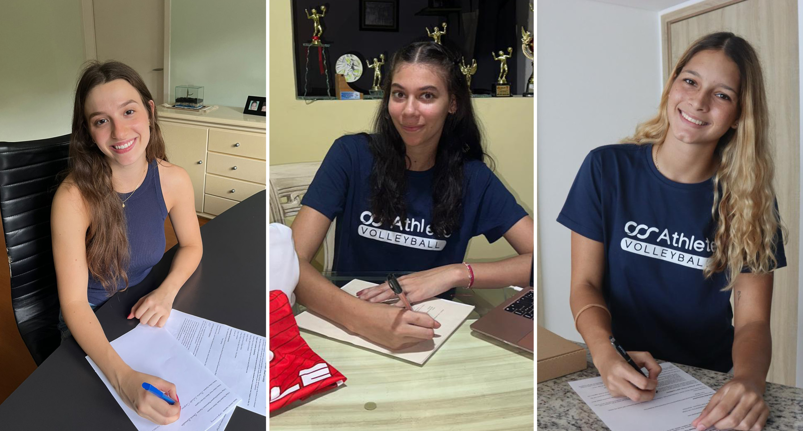 Three players have been signed to the Grizzly Volleyball team for the 2024-2025 season. They are, from left, Bianca Salvador, Victoria Mulato and Mariana Franco. (Photos provided)