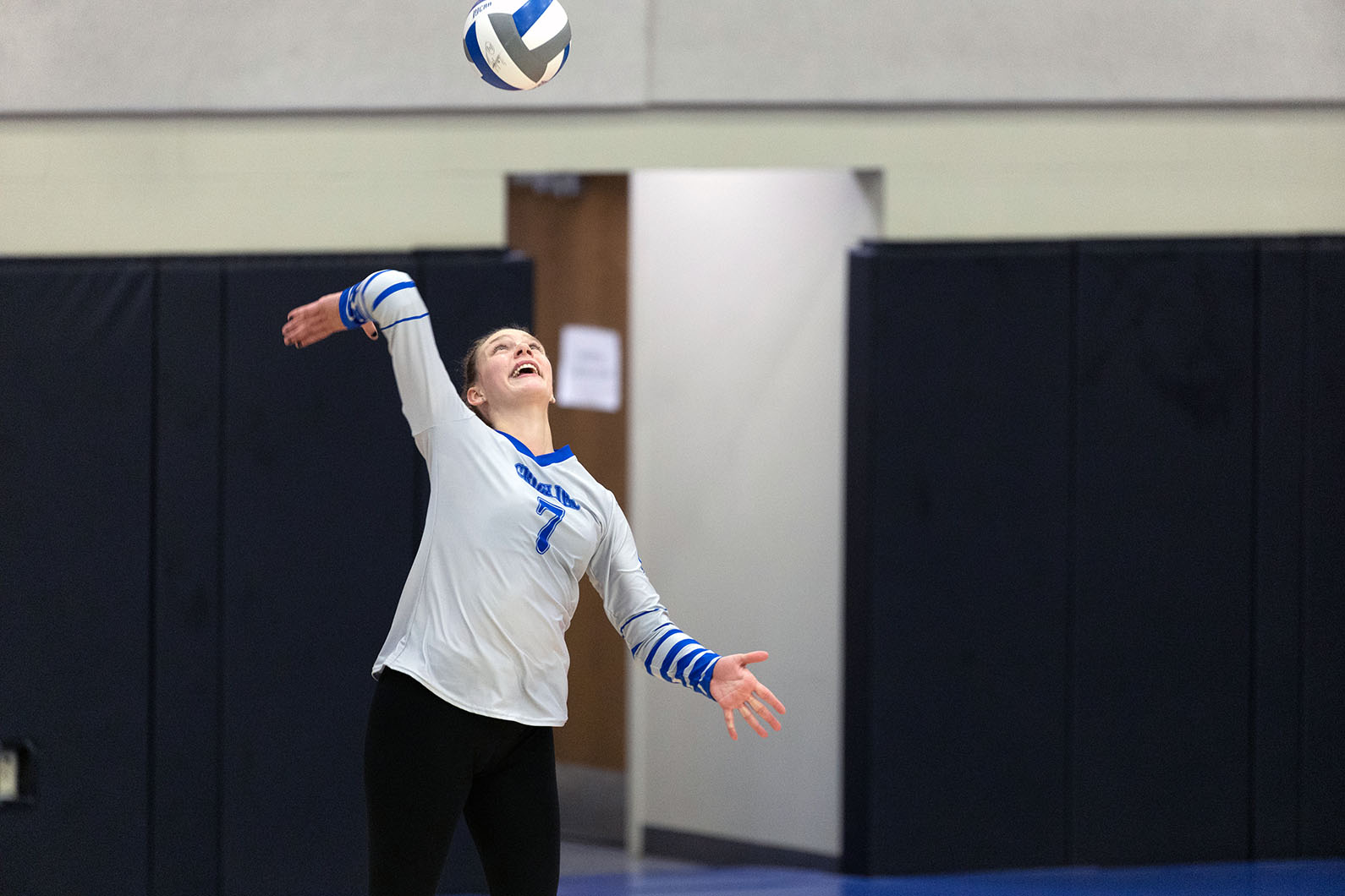 Iolanda Tercariol recorded a team leading seven aces during the Mineral Area College Tournament Oct. 13-14. Above she serves at a recent home game. (MSU-WP Photo)