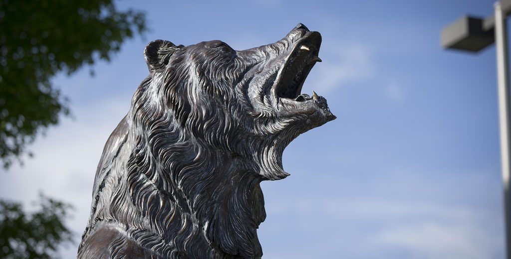 Close-up of the Grizzly Head statue