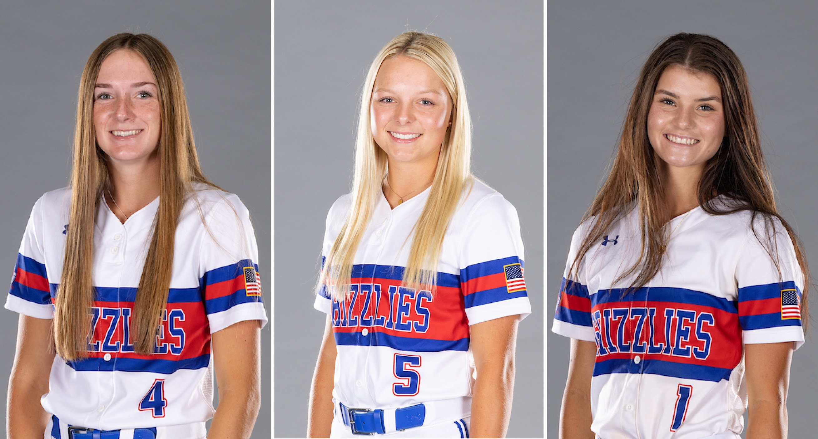 Grizzly Softball players, from left, Jordyn Foley, Zoey Williams and Kenzie Massey received NJCAA All-Region 16 team honors this season. Foley and Williams were named to the first team, and Massey was named to the second team. (MSU-WP Photo)