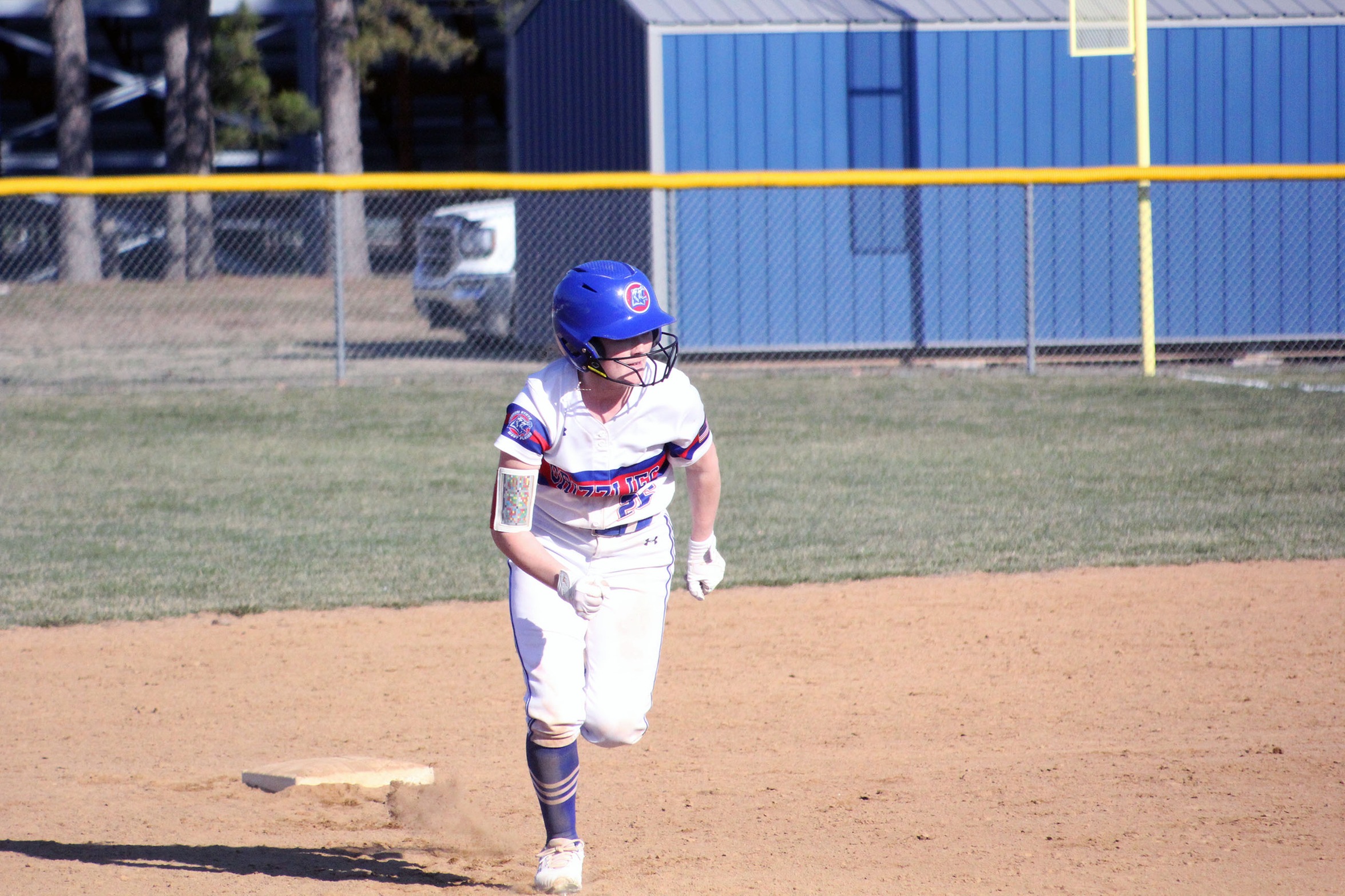 Freshman Lexie Gastineau, Ava, races toward third during the second game of the Grizzlies’ double-header Tuesday, Feb. 20, against North Arkansas College. Gastineau had three stolen bases in the contest. (MSU-WP Photo)